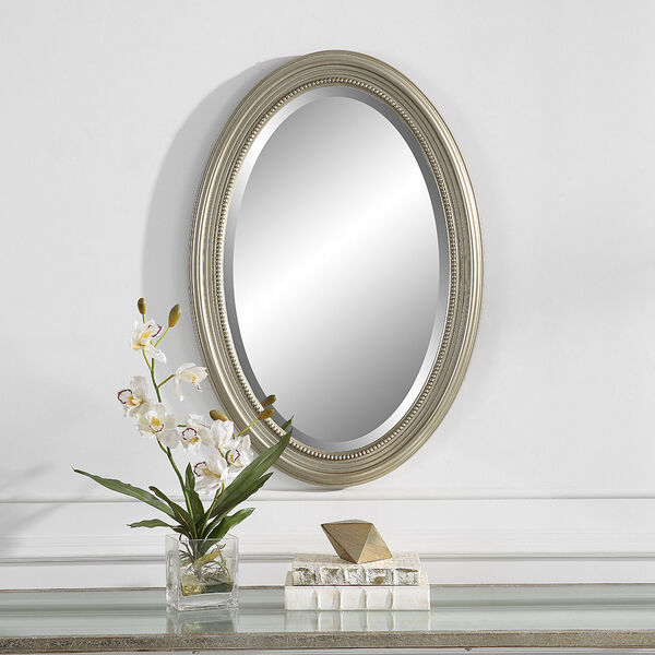Wellington Silver Beaded Oval Wall Mirror, image 1