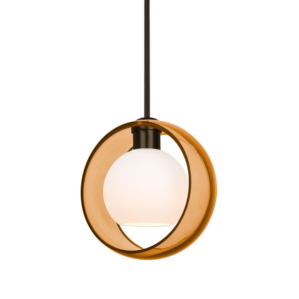 Mana Bronze One-Light LED Pendant With Transparent Amber and Opal Glass, image 1