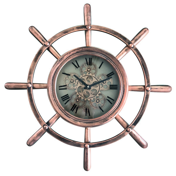 Ship Wheel Copper Wall Clock, image 1