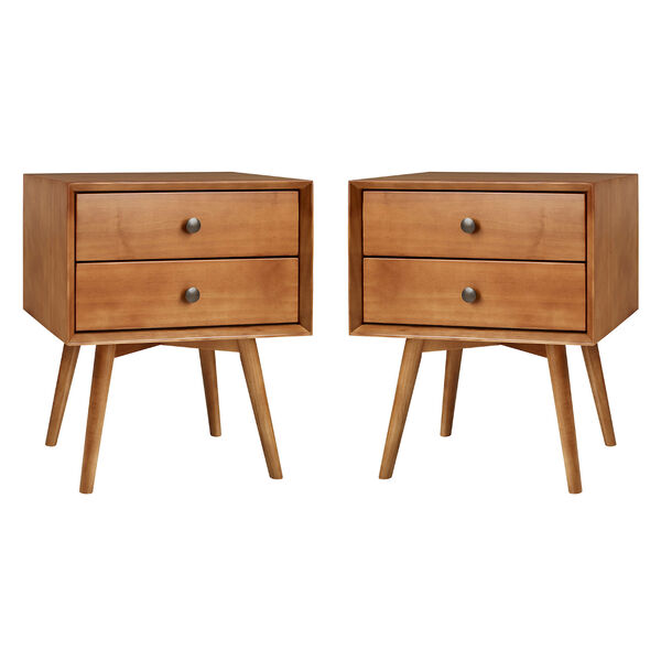 Caramel Two-Drawer Solid Wood Nightstand, Set of Two, image 3