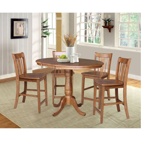 San Remo Distressed Oak 35-Inch Round Extension Dining Table with Four Stool, image 3