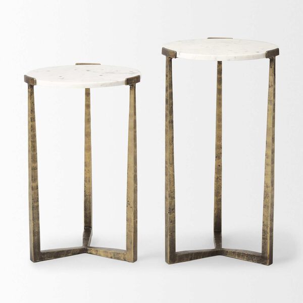 Atticus Marble and Antiqued Gold Metal Nesting Accent Tables, (Set of Two), image 2