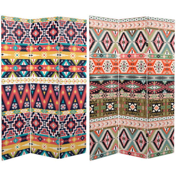 Tall Double Sided Ikat Multicolor Canvas Room Divider, image 1