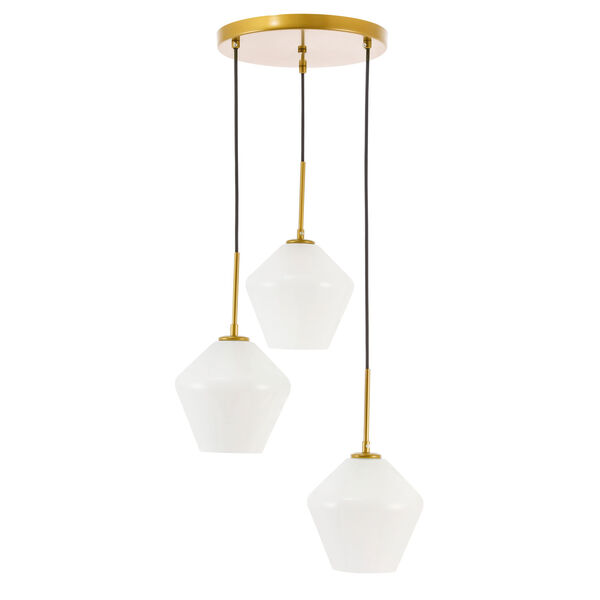 Gene Brass 18-Inch Three-Light Pendant with Frosted White Glass, image 3