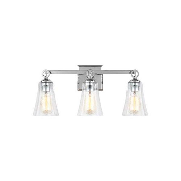 Hatfield Chrome 22-Inch Three-Light Wall Bath Fixture with Clear Seeded Glass, image 1