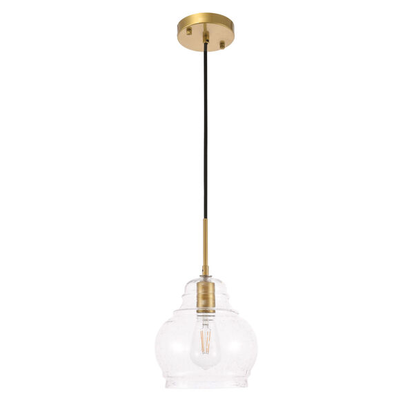 Pierce Brass Eight-Inch One-Light Mini Pendant with Clear Seeded Glass, image 3
