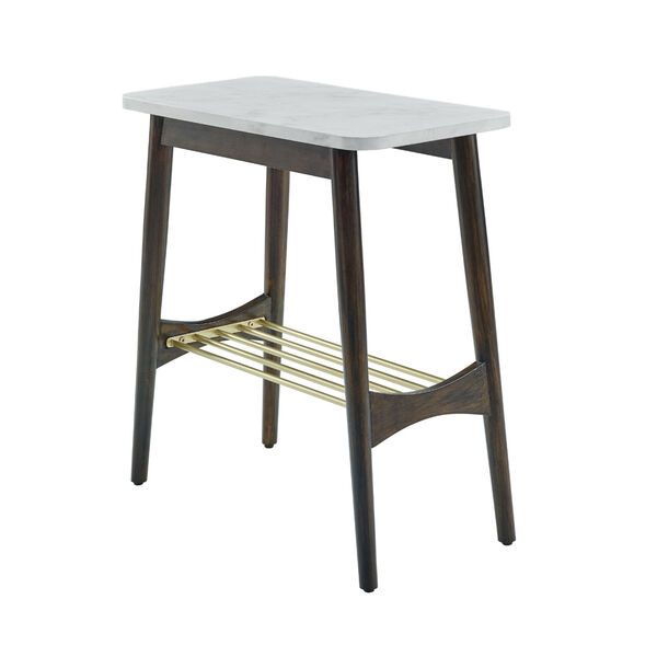 Jamie Faux White and Dark Brown Tapered Leg Side Table, image 1