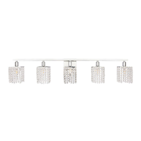 Phineas Chrome Five-Light Bath Vanity with Clear Crystals, image 3