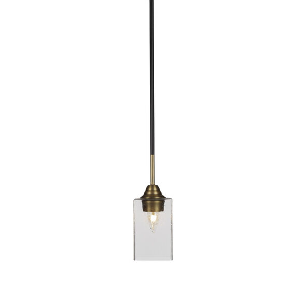 Paramount Matte Black and Brass 11-Inch One-Light Mini Pendant with Clear Bubble Shade, image 1