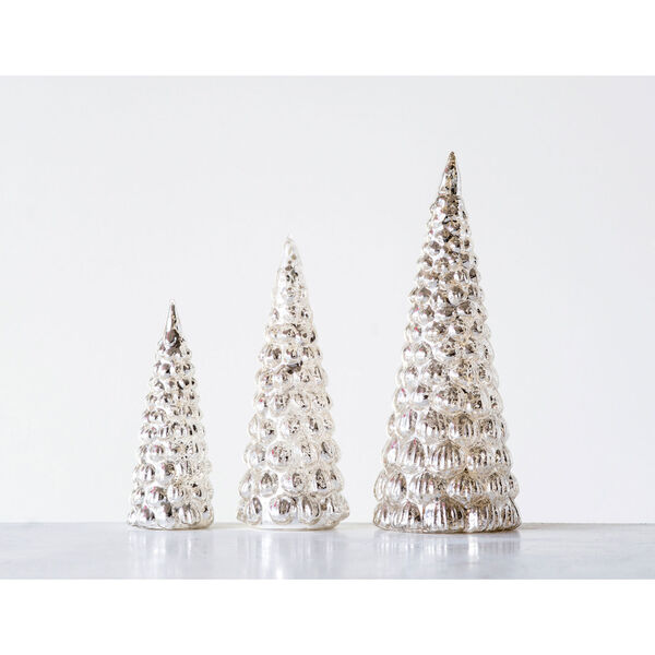 Shimmer Silver Embossed Mercury Glass Tree, Set of 3, image 1
