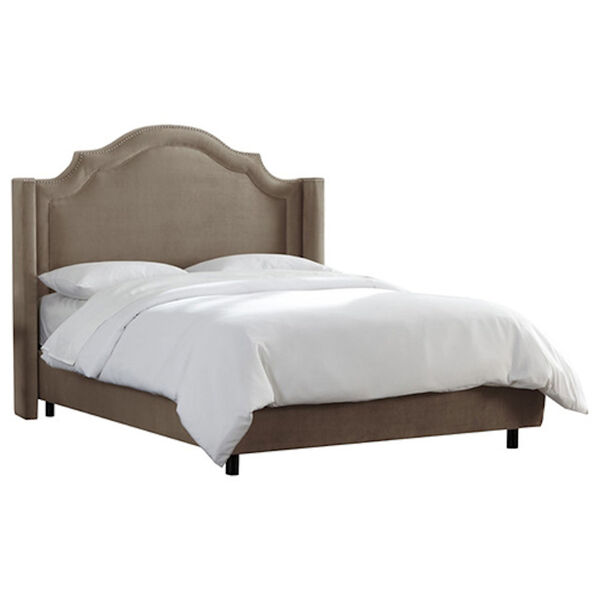Mystere Dove Notched Nail Button Wingback Queen Bed, image 1