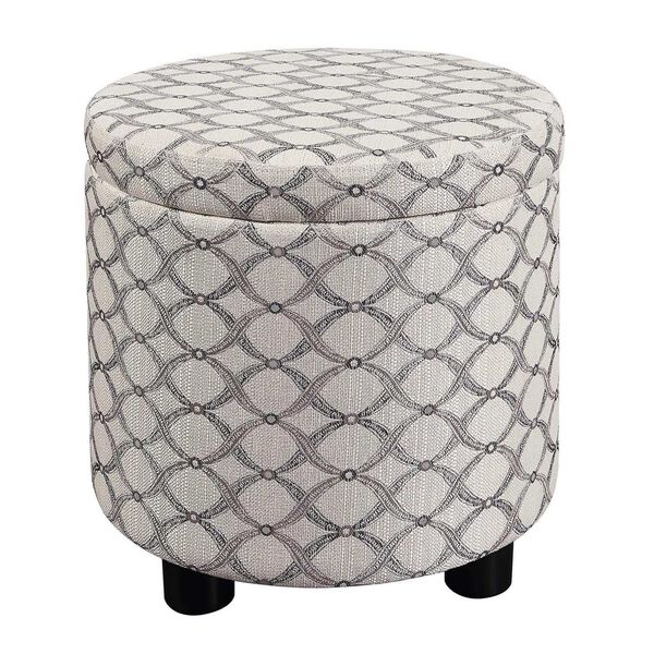 Designs 4 Comfort Ribbon Pattern Fabric Round Accent Storage Ottoman with Reversible Tray Lid, image 1