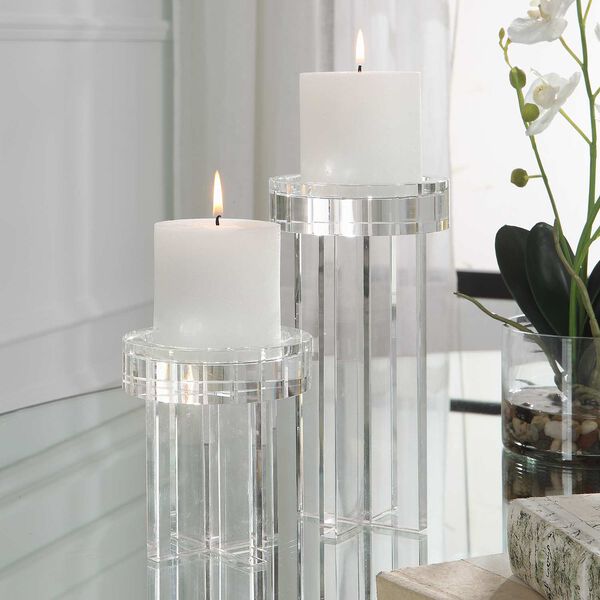 Crystal White Pillar Candleholder, Set of 2, image 1