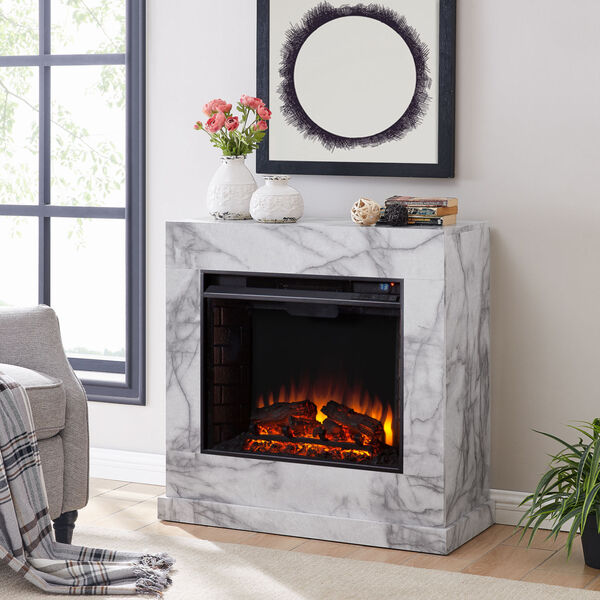 Dendale White Faux Marble Faux Marble Electric FIreplace, image 4