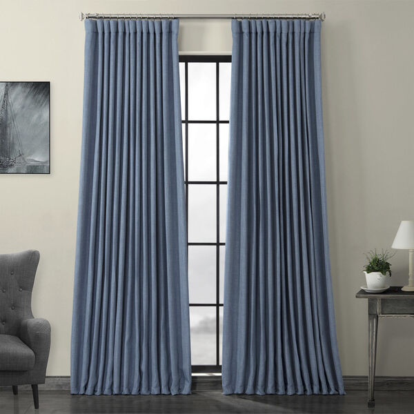 Denim Blue Faux Linen Extra Wide Blackout Single Panel Curtain 100 x 84, image 1