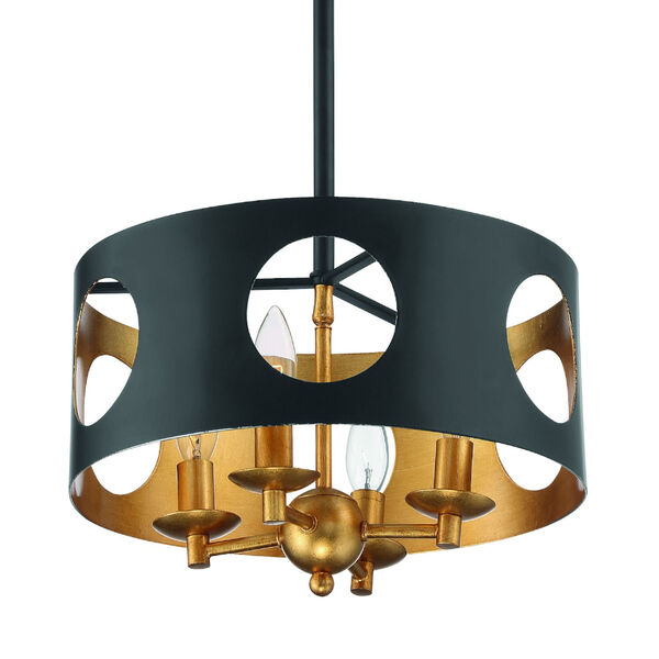 Odelle Matte Black and Antique Gold Four-Light Ceiling Pendant, image 1