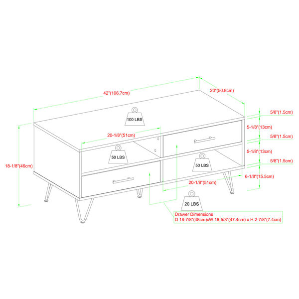 Croft Two-Drawer Coffee Table with Hairpin Legs, image 5