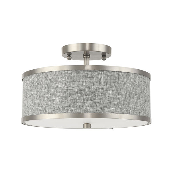 Park Ridge Brushed Nickel 13-Inch Two-Light Ceiling Mount with Hand Crafted Gray Hardback Shade, image 2