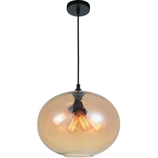 Black Four-Light 12-Inch Pendant with Amber Glass, image 1