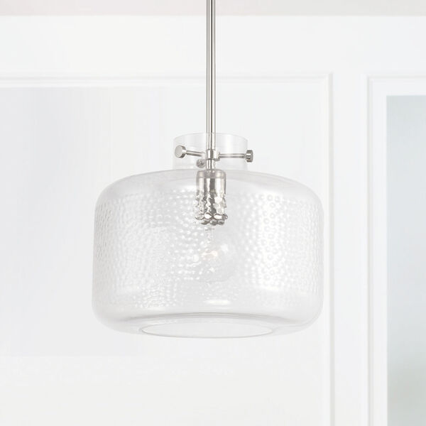 Brighton Polished Nickel One-Light Pendant with Clear Pebbled Glass, image 2