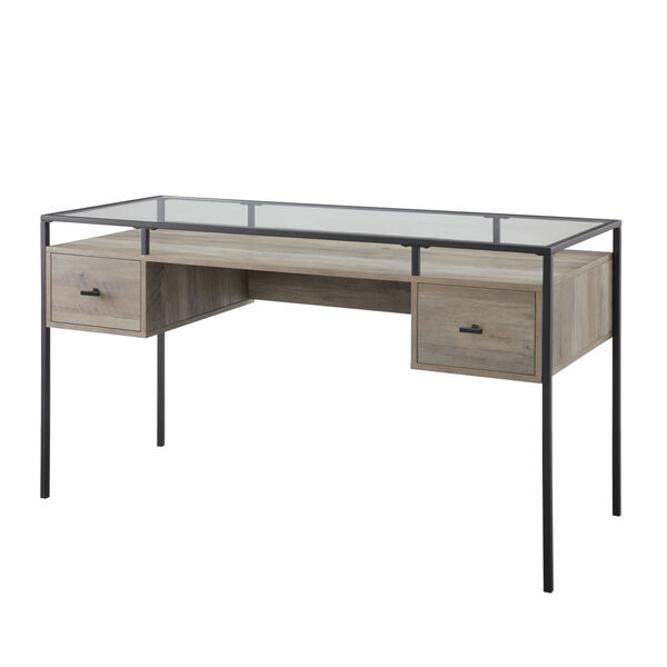 Fulton Gray and Black Two Drawer Desk with Glass Top, image 2