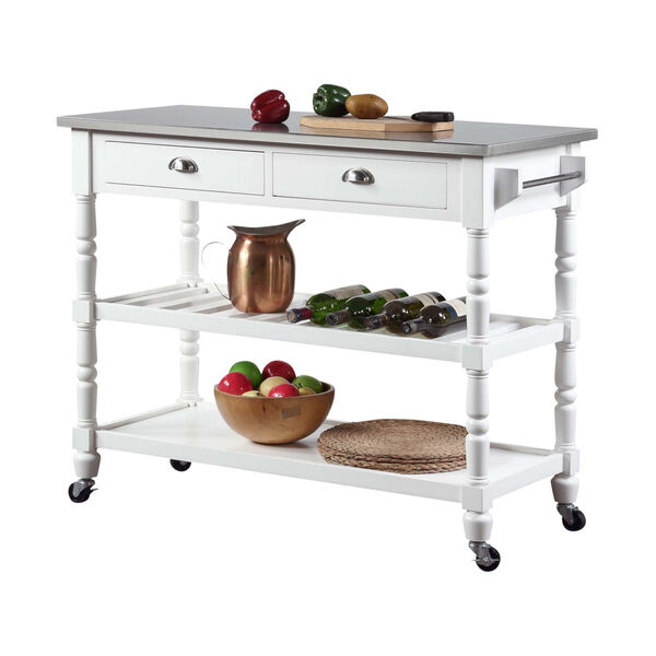 French Country 3 Tier Stainless Steel Kitchen Cart with Drawers, image 2