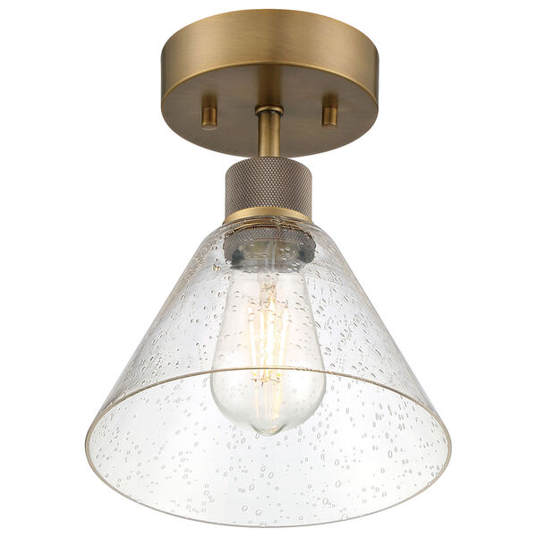 Port Nine Brass-Antique and Satin Outdoor One-Light LED Semi-Flush with Clear Glass, image 3