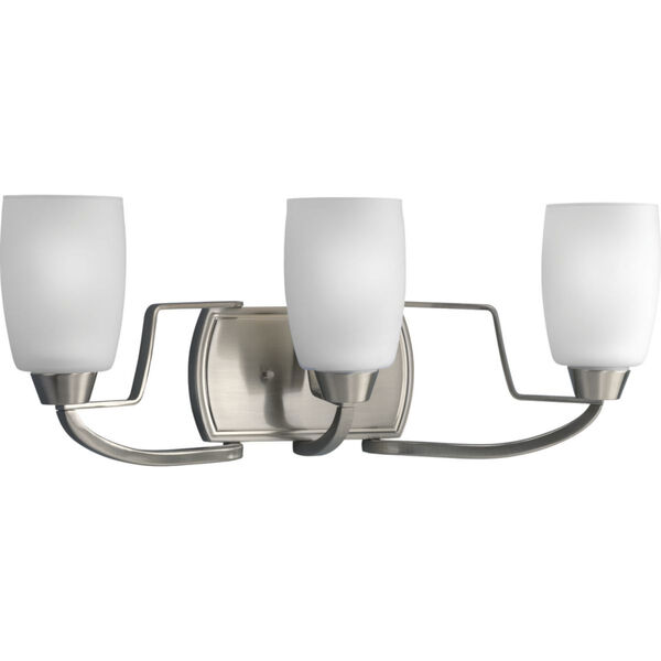 Wisten Brushed Nickel Three-Light Bracket Bath Fixture with Etched Glass, image 1