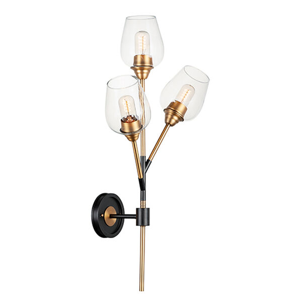 Savvy Antique Brass and Black Three-Light Wall Sconce, image 1
