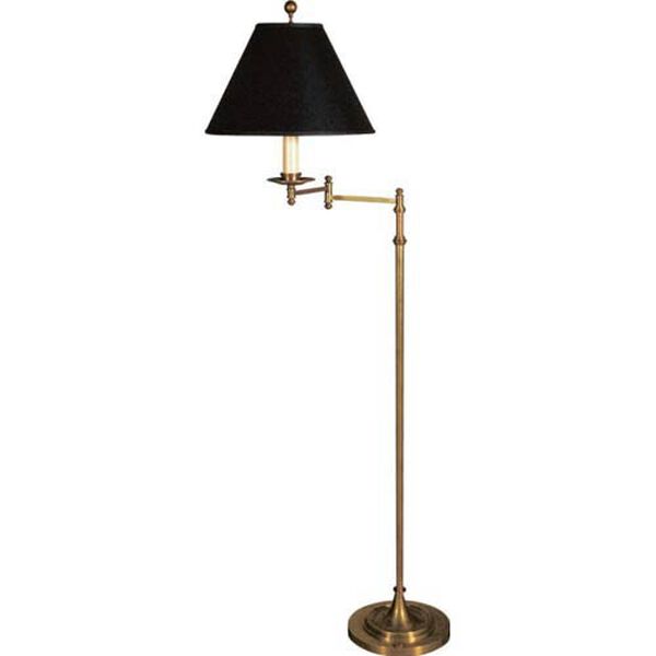 Dorchester Swing Arm Floor Lamp in Antique-Burnished Brass with Black Shade by Chapman and Myers, image 1