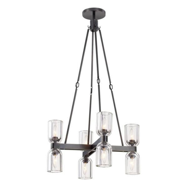 Lucian Urban Bronze Eight-Light Chandelier with Clear Crystal Shades, image 1