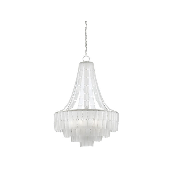 Vintner Blanc Contemporary Silver Leaf and Opaque White Seven-Light Chandelier, image 1
