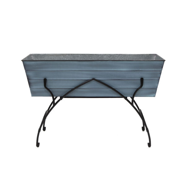 Nantucket Blue and Galvanized Steel Flower Box with Bella Stand, image 1