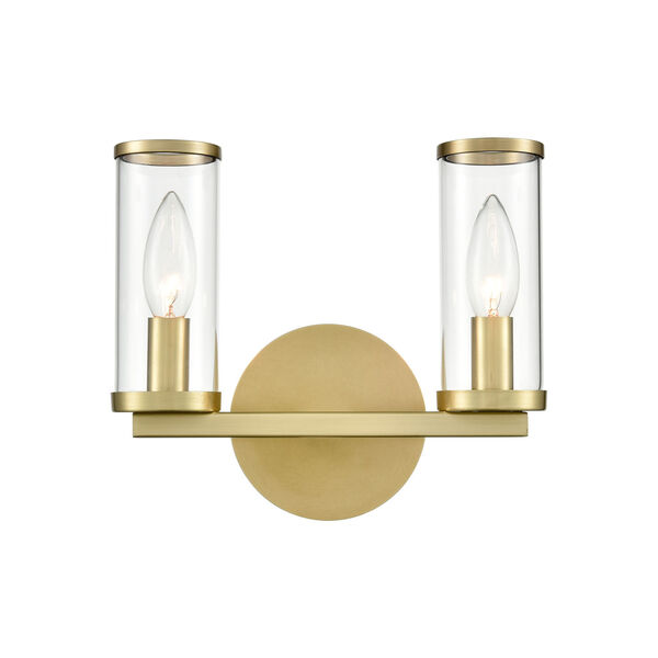 Revolve Natural Brass Two-Light Bath Vanity with Clear Glass, image 1
