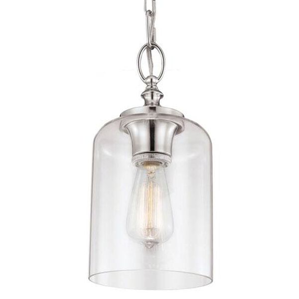 Vale Polished Nickel 13-Inch One-Light Mini-Pendant with Clear Glass, image 1