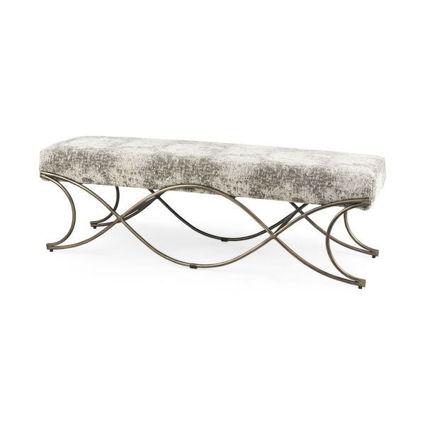 Ayla Light and Dark Gray and Antique Gold Bench, image 1