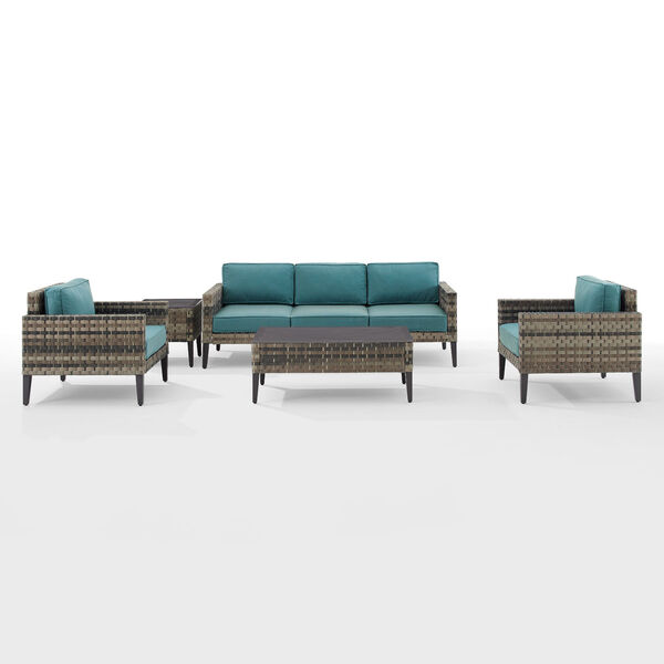 Prescott Outdoor Five-Piece Wicker Sofa Set with Coffee Table, Side Table and Two Armchair, image 2