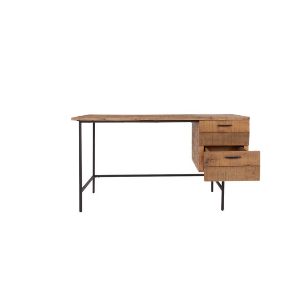 Avery Natural Brown and Textured Black Industrial Two Drawer Desk, image 5