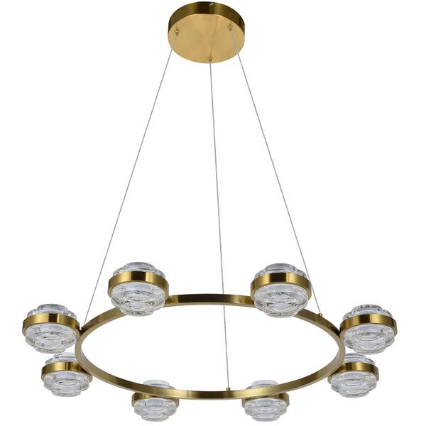 Milano Antique Brass Adjustable Eight-Light Integrated LED Chandelier, image 1