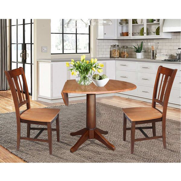 Cinnamon and Espresso 42-Inch Round Top Pedestal Table with Chairs, 3-Piece, image 2
