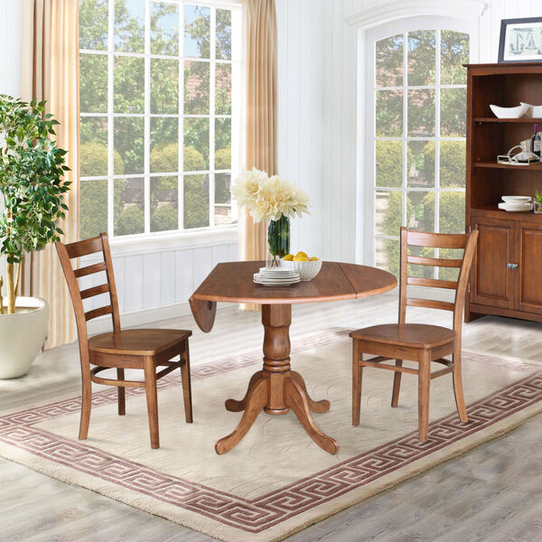 Emily Distressed Oak 42-Inch Dual Drop Leaf Pedestal Table with Two Side Chair, image 3