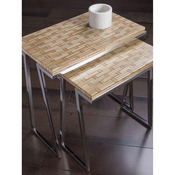 Signature Designs Brown and Stainless Steel Thatch Nesting Tables, image 2