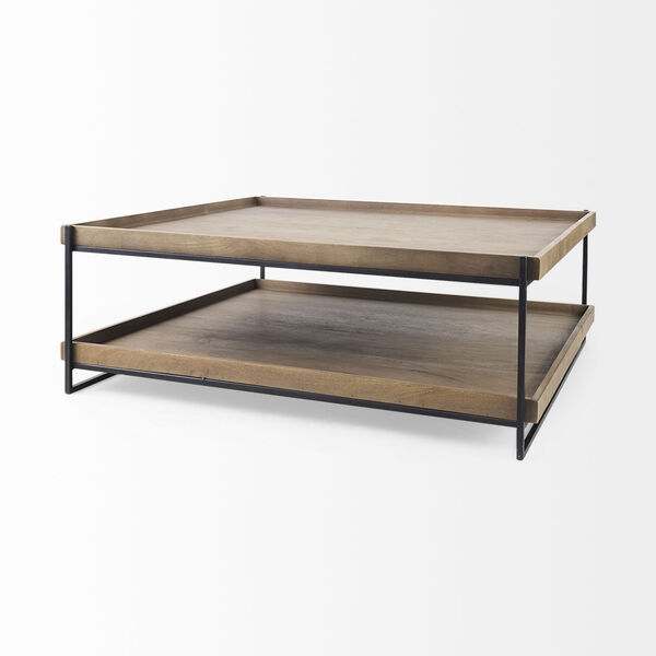 Trey II Brown and Black Rectangular Solid Wood Top Two-Tier Coffee Table, image 1