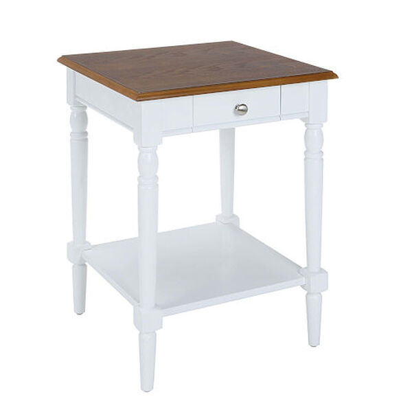 French Country Dark Walnut and White End Table with Drawer and Shelf, image 1