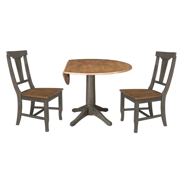 Hickory Washed Coal Round Dual Drop Leaf Dining Table with Two Panel Back Chairs, image 4