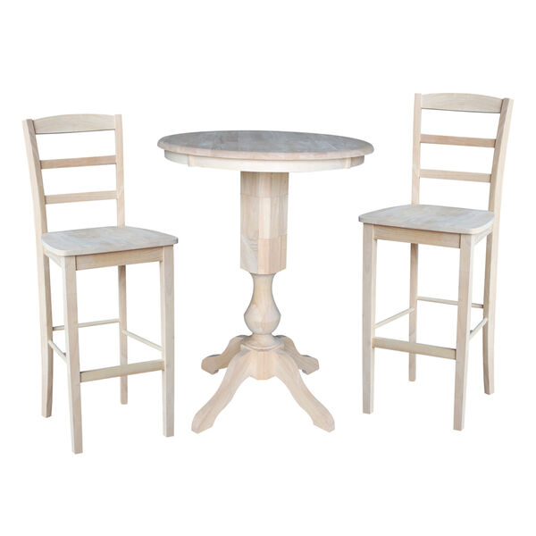 30-Inch Fluted Pedestal Counter Height Table with Two Madrid Stools, image 1