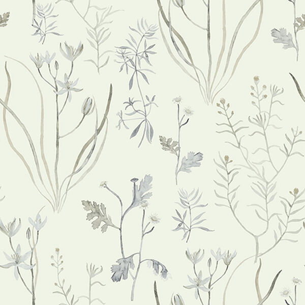 Norlander White and Off White Alpine Botanical Wallpaper - SAMPLE SWATCH ONLY, image 1