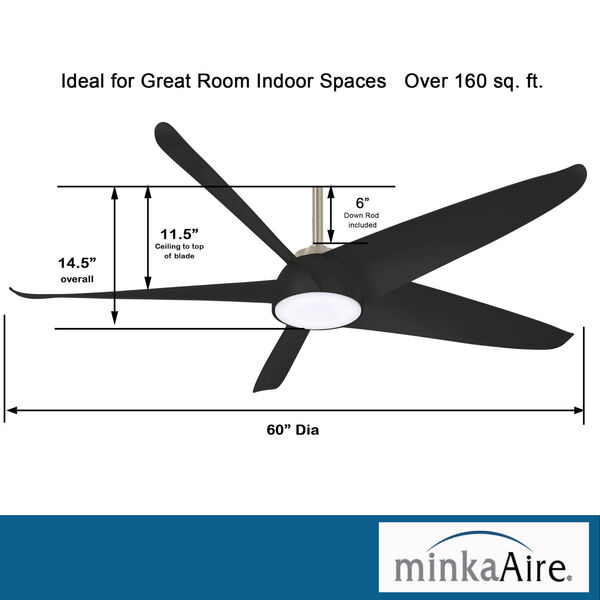 Ellipse Brushed Nickel with Coal 60-Inch LED Smart Ceiling Fan, image 4