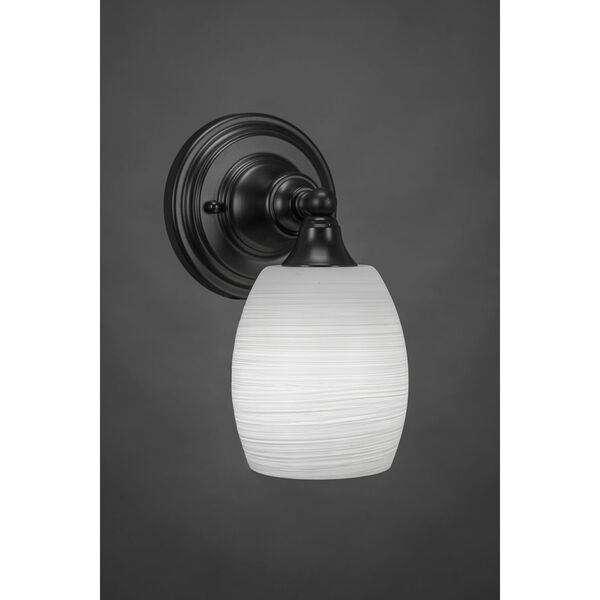 Matte Black Wall Sconce with 5-Inch White Linen Glass, image 1