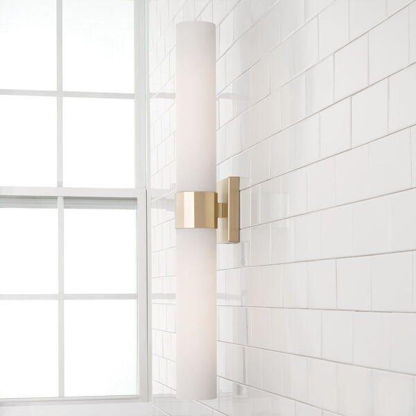 Sutton Soft Gold Two-Light Dual Glass Sconce or Vanity Light with W Soft White Glass, image 4
